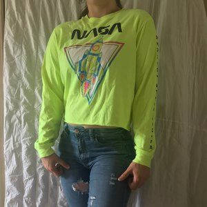 Neon Yellow Long Sleeve NASA Crop Top Lrg Size